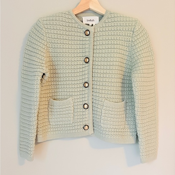 NEW Ba&sh Bash Gaspard Tweed Cardigan Jacket in Light Pastel Green | size 1 / S - Picture 6 of 13